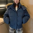 thumbnail image 2 of Women's Winter Puffer Jackets Short Varsity Jacket Oversized Coat with Faux Fur Hood Navy L, 2 of 4