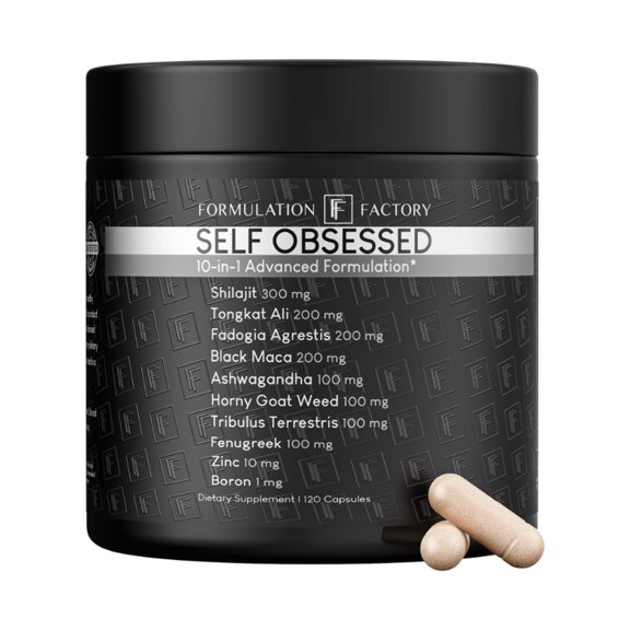 Formulation Factory Self Obsessed Supplement for Men, 10-in-1 Masculinity Maximizer with Shilajit & Tongkat Ali, 120 Capsules, 2-Month Supply