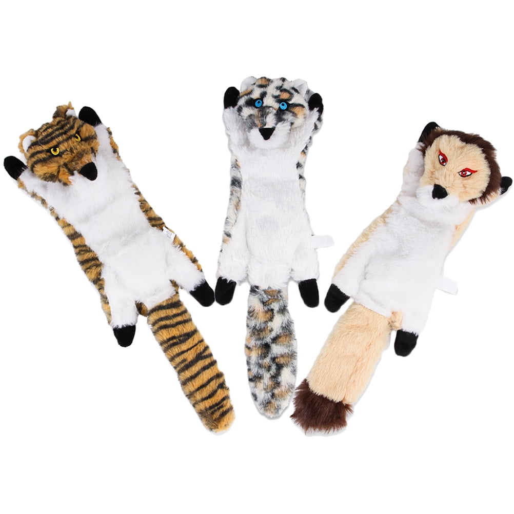 3Pcs Pet Squeaky Toy Dog Plush Toy Tiger Leopard Lion Shape Chewing Toy