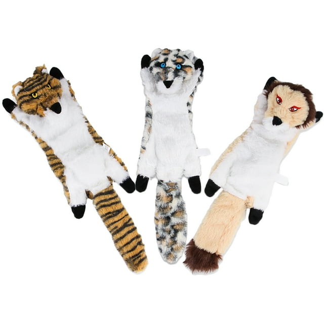 3Pcs Pet Squeaky Toy Dog Plush Toy Tiger Leopard Lion Shape Chewing Toy