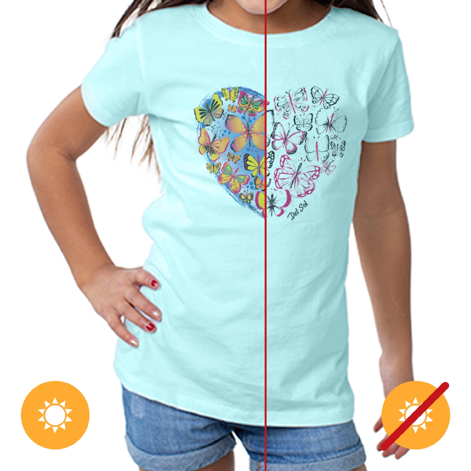 Del Sol Youth Girls Crew Neck T-Shirt Turtle Splash Ice Blue T-Shirt - Change Blues And White In Bright Colours In The Sun - 100% Combed Ringspun Cotton Short Sleeve - YXS