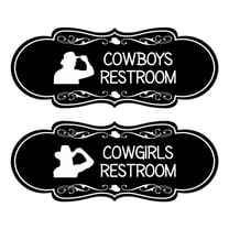 Designer Cowgirls and Cowboys Novelty Restroom Signs, Set of 2 (Black) - Large