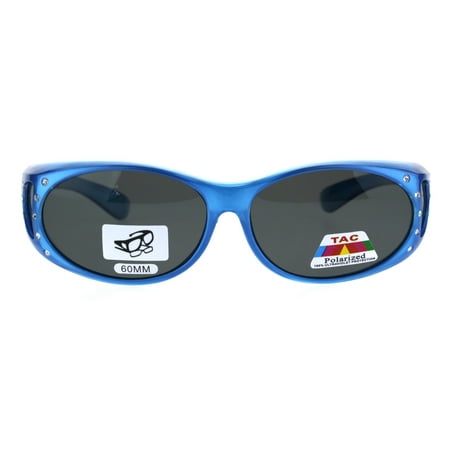 - Polarized Womens Rhinestone Pearl Oval Round 60mm OTG Fit Over Sunglasses Blue