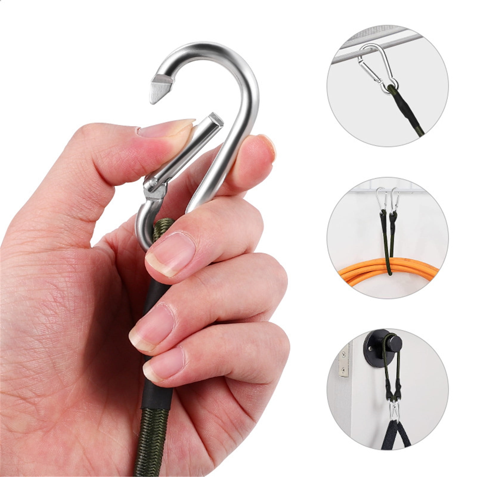 5Pcs Elastics Bungee Strap with Carabiner Hook for Camping Bungee Cords with Carabiner Clip, Long Carabiner Bungee Cord