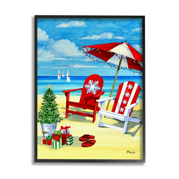 Stupell Industries Holiday Beach Scenery Holiday Painting Black Framed Art Print Wall Art, 11 x 14