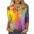 thumbnail image 2 of Hauts pour Femmes Mode Féminine T-shirt Imprimé Ample Blouse à Manches 3/4 Col Rond Hauts Décontractés pour Femmes Hauts Décontractés pour Femmes en Liquidation, 2 of 5