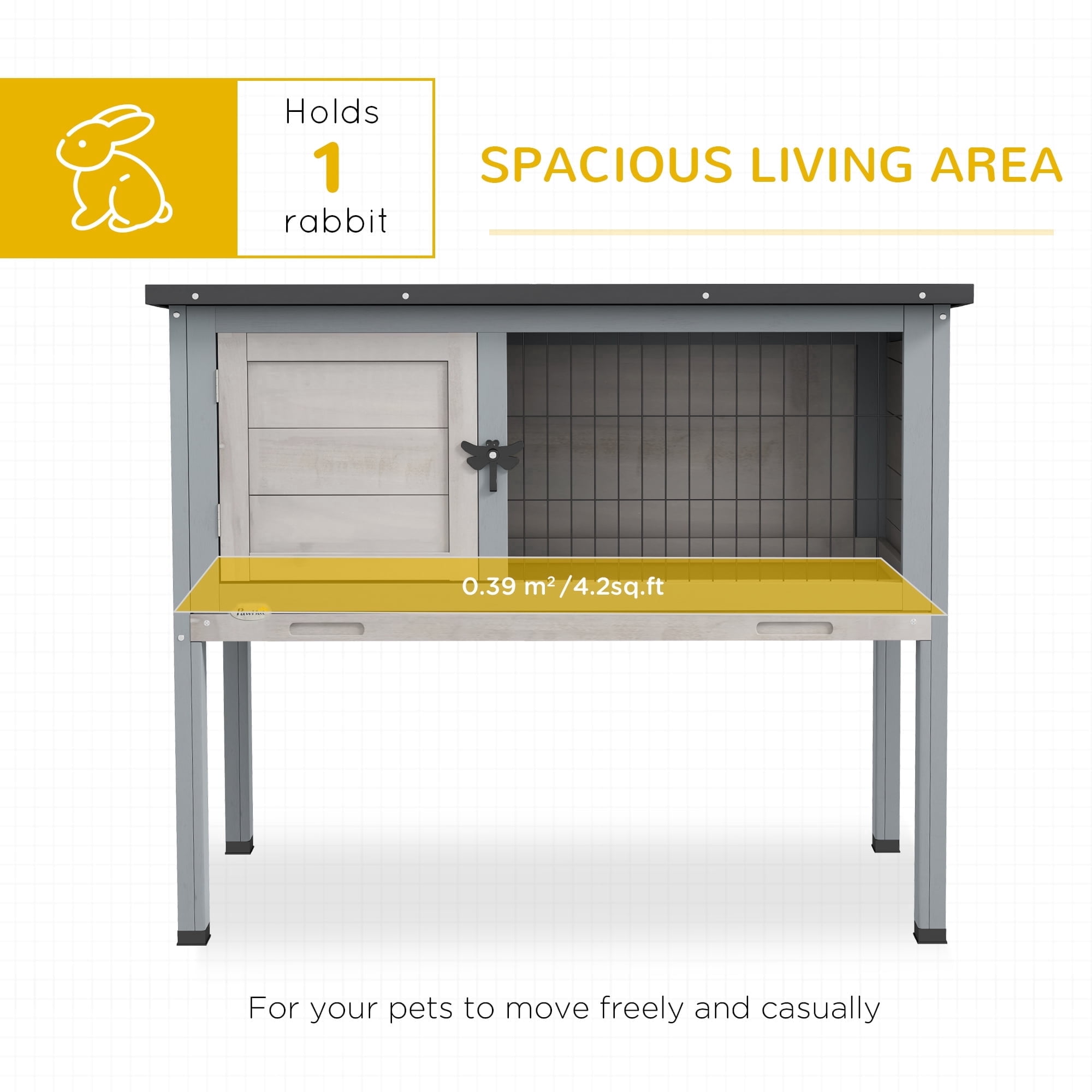 Elevated Rabbit Hutch with Run, Outdoor Wooden Bunny Cage with Waterproof Roof & Pull-Out Tray, 2-Story Small Animal House for Rabbits, Guinea Pigs