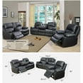 thumbnail image 2 of 3 Piece Leather Mannual Reclining Living Room Set Black, 2 of 5