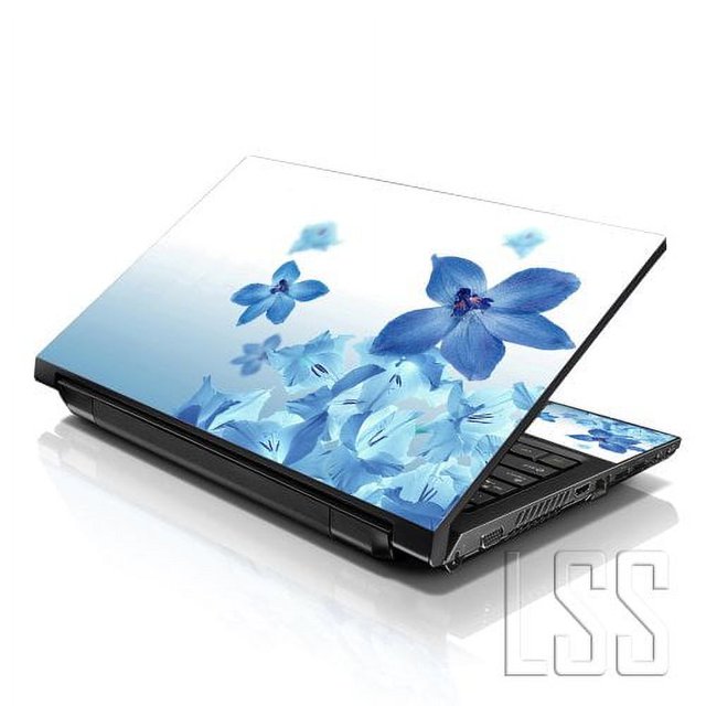 LSS Laptop Skin Sticker Decal Cover Blue Neon Flower Fits 17" to 19" Laptops