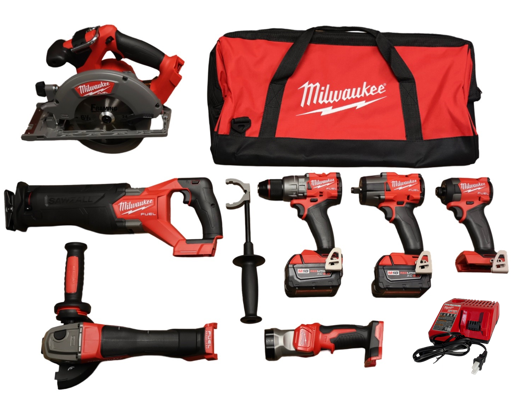 Milwaukee M18 Fuel Brushless 7-Tool Combo Kit with (2) 5.0 Ah Batteries and Contractor Bag