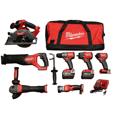 Milwaukee M18 Fuel Brushless 7-Tool Combo Kit with (2) 5.0 Ah Batteries and Contractor Bag