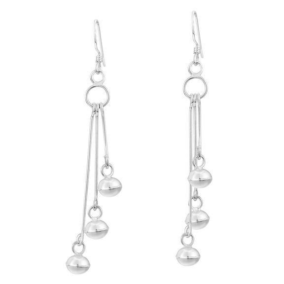 Modern Hanging Spheres 3 Tier Polished Sterling Silver Dangle Earrings for Female Adult