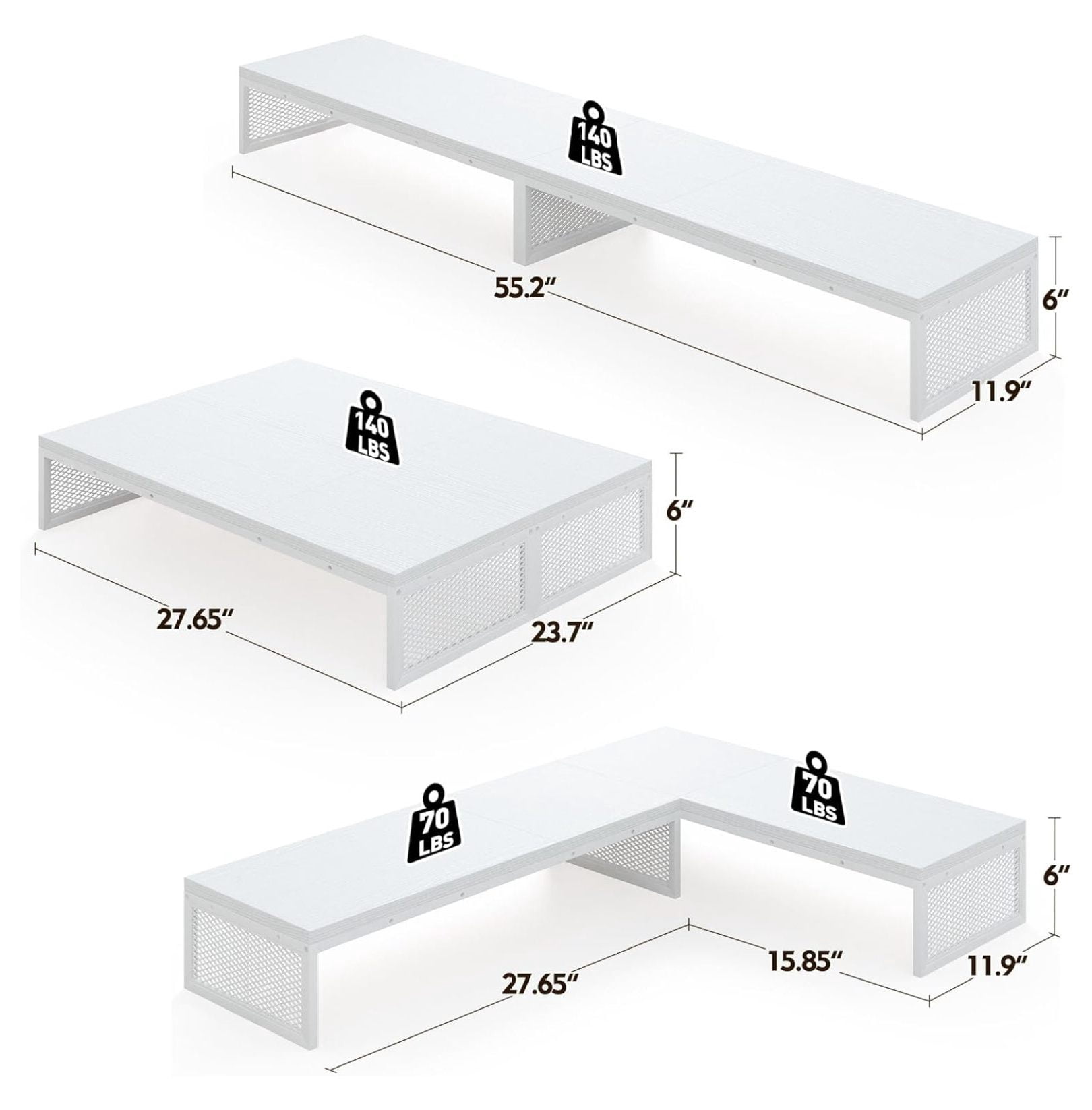 55.2" Computer Monitor Stand, Desk Shelf for Top of Desk for 3 * 23" Monitors/Laptop Computer/PC/Printers, TV Riser for 65 60 55 Inch TV for Bedroom Home Office, White