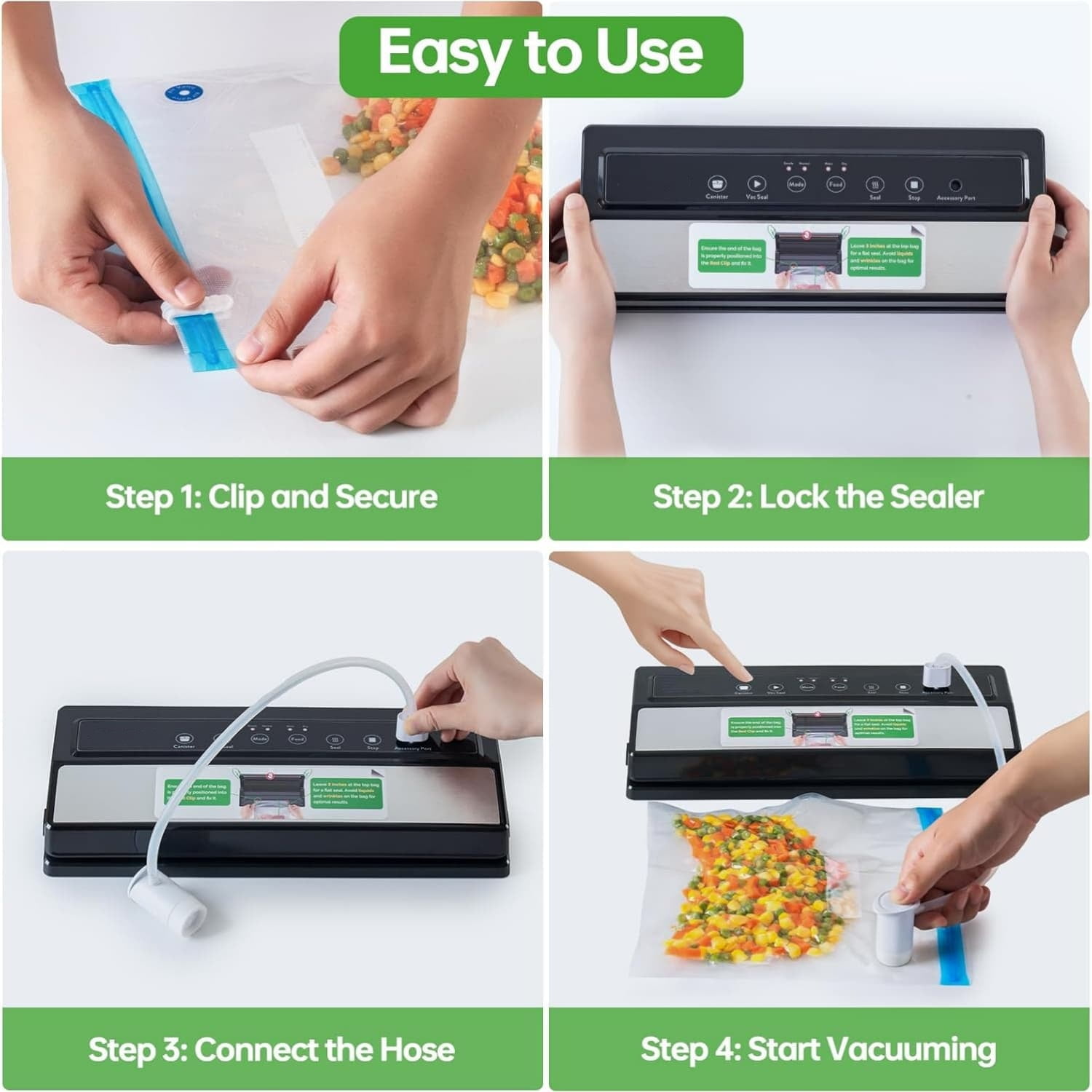 Vacuum Sealer Machine - Automatic Food For Dry & Moist  Compact With Led Touch Panel Includes Zipper Bags Roll Sous Vide Freezer Storage (silver)
