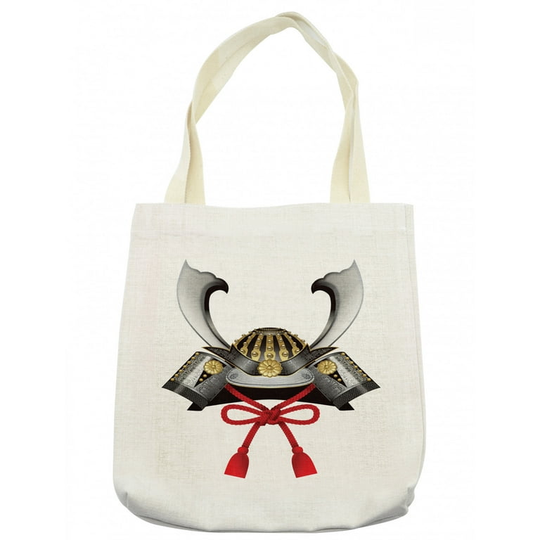 Japanese Tote Bag, Pattern of Classic Japanese Kabuto Mask Custom Medieval  Period, Cloth Linen Reusable Bag for Shopping Books Beach and More, 16.5
