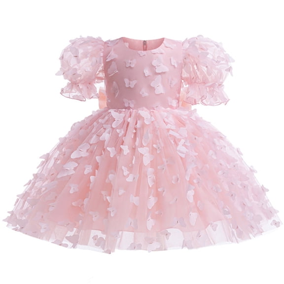 MAVLLY Toddler Baby Girl Birthday Princess Dress Baby Girl Puff Sleeve 3D Butterfl One-Piece Tutu Flower Girls Wedding Birthday Party Dresses