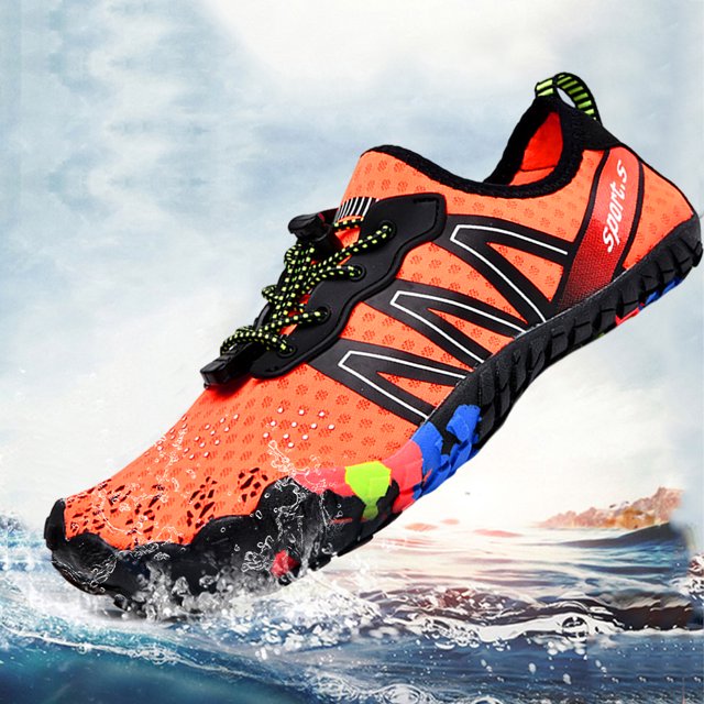 Zapatos acuáticos con cordones para la playa, diseño de orificio de drenaje, ligeros para hombres y mujeres