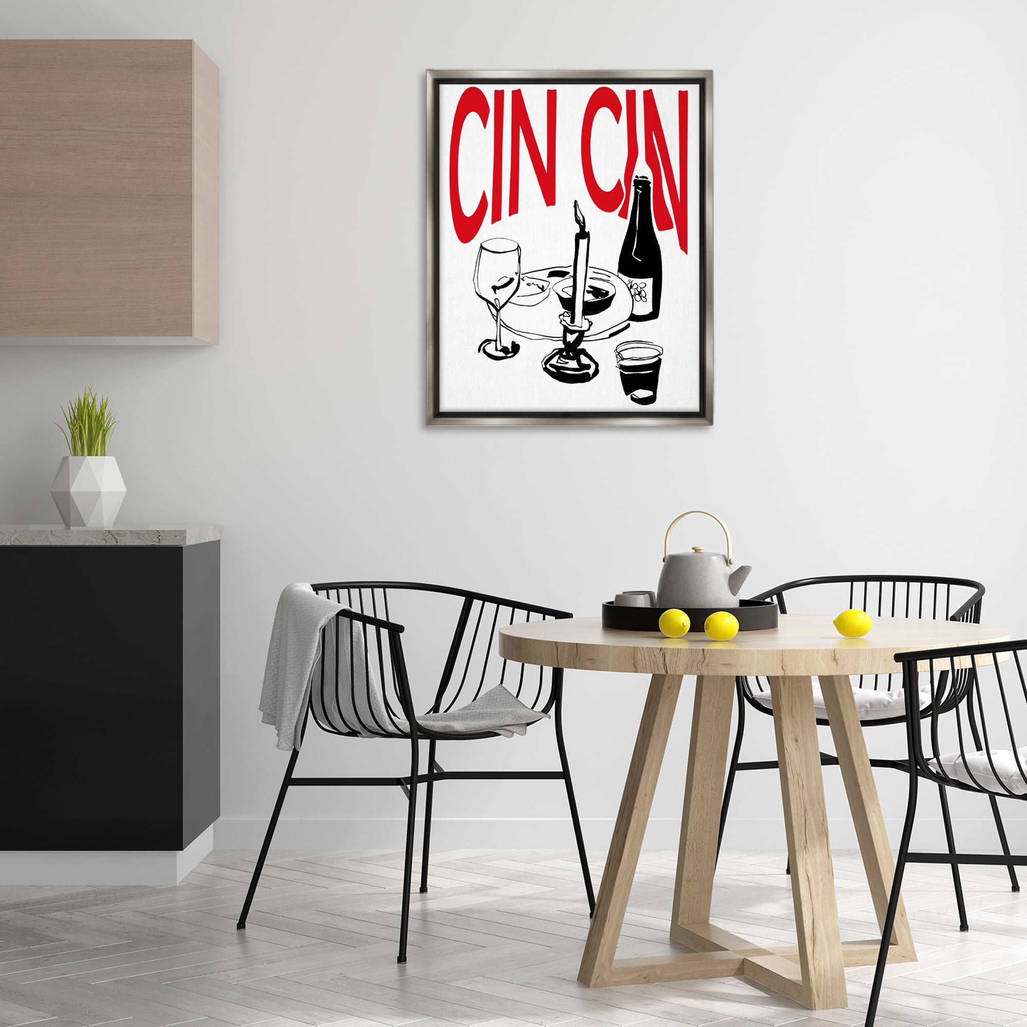 Stupell Industries Cheers Cin Cin Wine Food & Beverage Painting Gray Floater Framed Canvas Art Print Wall Art, 25 x 31