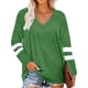 thumbnail image 5 of Sonducket Camiseta de mujer a rayas de manga larga básica con cuello en V blusa suelta informal Prendas para la parte del cuerpo Verde XXL, 5 of 6