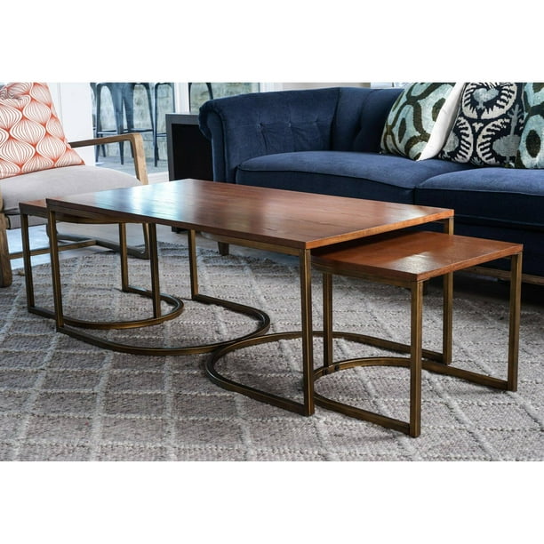 Posh Pollen Lincoln Walnut Wood Rectangle Coffee Table Nesting Tables Com Posh Pollen Lincoln Walnut Wood, Lincoln Tempered Glass Top Console Table