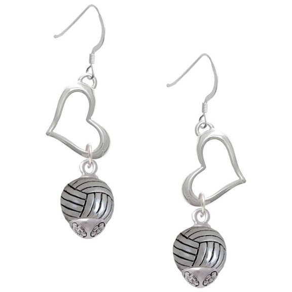 Delight Jewelry Silvertone Volleyball Spinner Open Heart French Earrings
