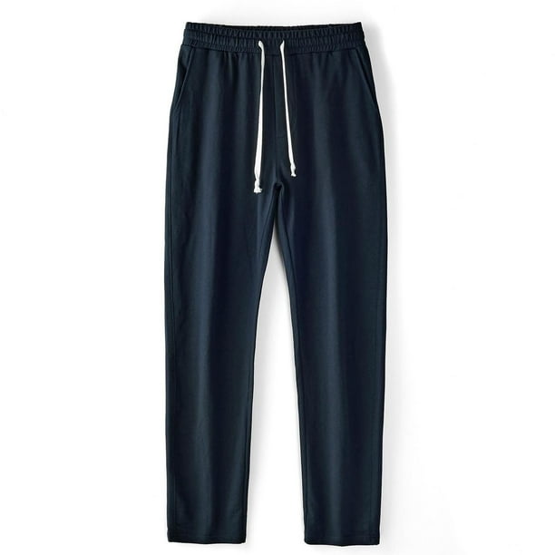 Pantalones largos para hombre, deportivos, informales, lisos, con cintura elástica y cordón ajustable, de pierna ancha, rectos y cilíndricos, de poliéster.