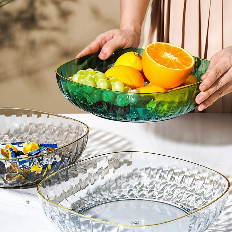 Cabilock Clear Cups Jewelry Tray Glass Salad Bowl with Wooden Stand Fruit  Bowl Mixing and Serving Dish Dessert Cake Bowl for Kitchen Table Punch Bowl
