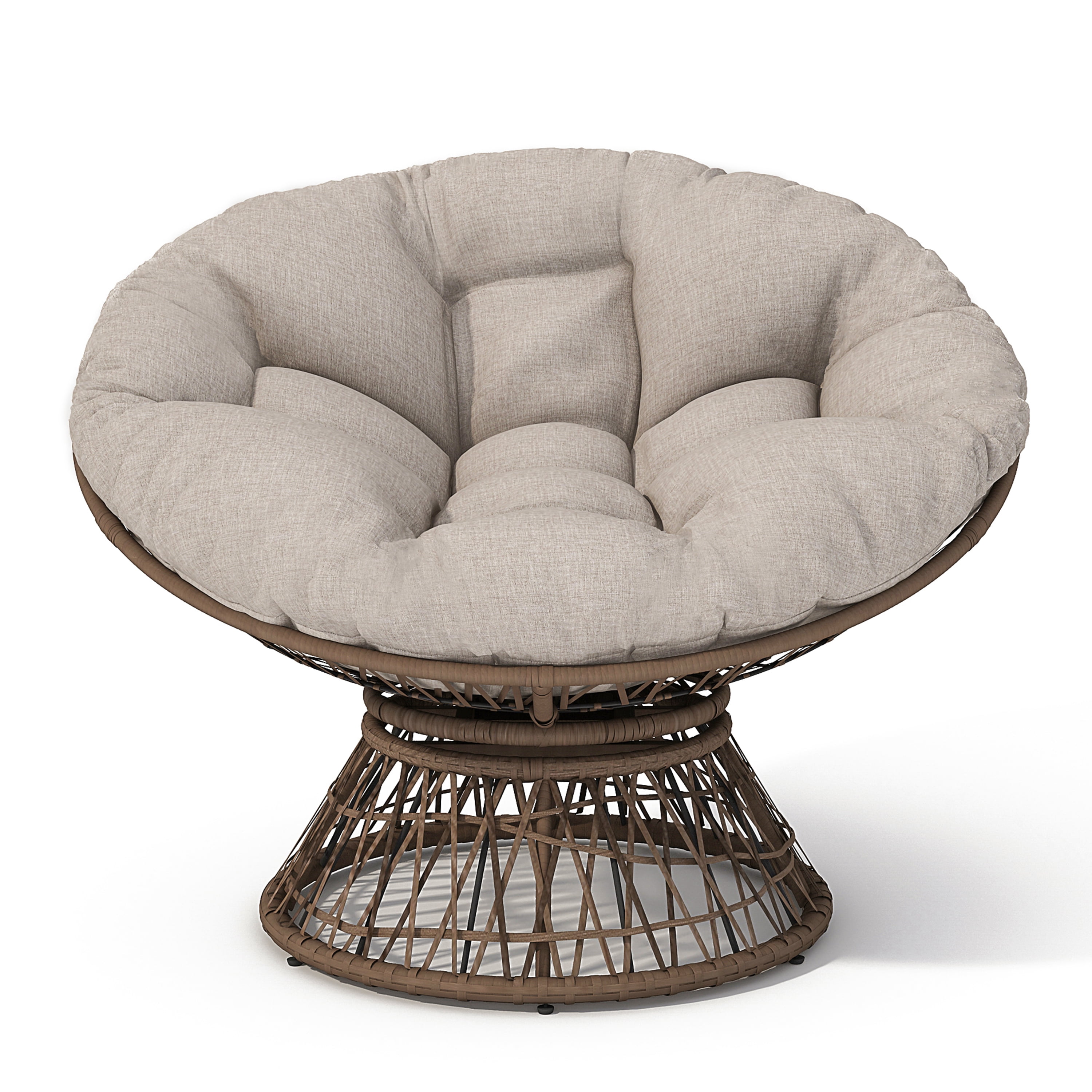 Swivel Papasan Chair, Wicker Chair, Ergonomic Chair with 360 Degree Rotation, Adjustable Feet and Ultra-Thick Waterproof Cushion for Living Room Bedroom, 41.5 Inch, Brown Cushion