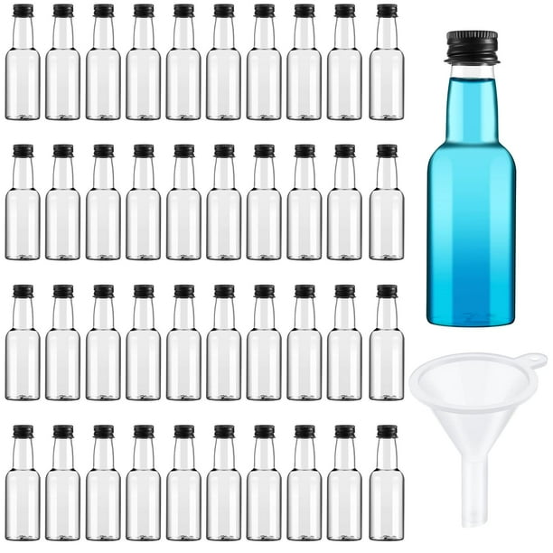 Minibotellas de licor Tessco de plástico de 25 ml con embudo, 100 unidades
