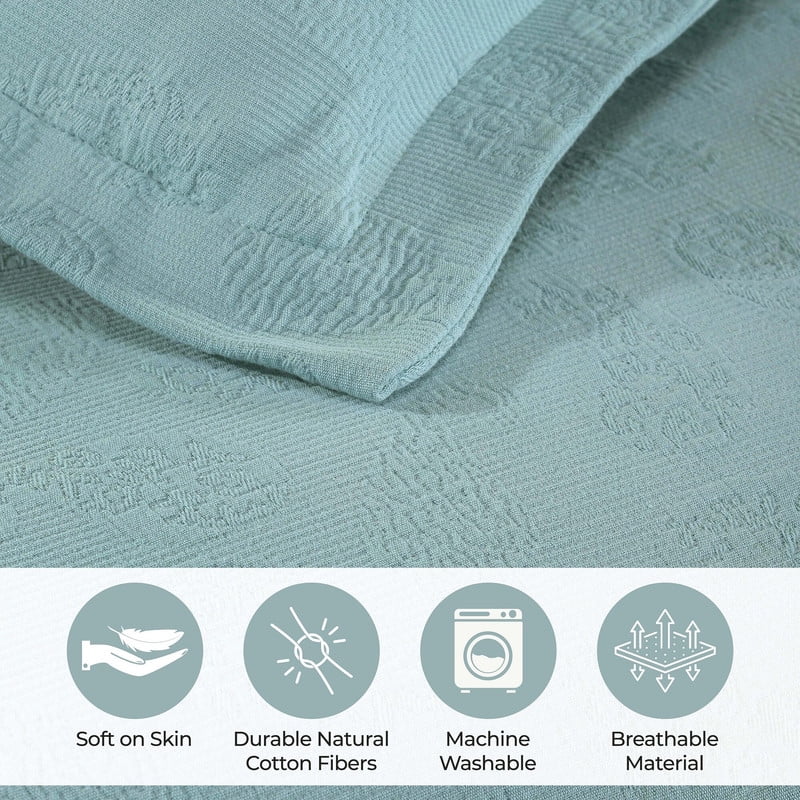 Supeior Paisley Cotton Decorative 3-Piece Bedspread Set, All Season Breathable Bedspreads, Queen, Aqua