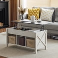 thumbnail image 2 of Zimtown Modern Lift-Top Coffee Table, 39.8" Rectangle Coffee Table with Lift Top & 3 Cube Storage, White & Washed Gray Living Room Center Table, 2 of 8