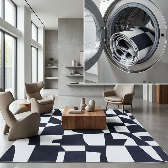 SAFAVIEH Malibu Signe Abstract Polyester Area Rug, Ivory/Black, 8' x 10'