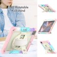 thumbnail image 4 of Case for iPad Pro 12.9 2022/2021/2020/2018 6th/5th/4th/3rd Gen with Screen Protector, 360 Degree Rotating Kickstand Hand Strap Shockproof Cover with Shoulder Strap, Rainbow Pink, 4 of 7