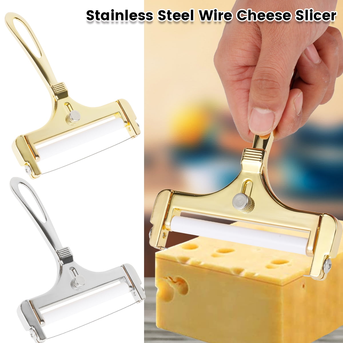 Lieonvis Cheese Slicer With Adjustable Thickness - Wire Cheese Slicer For  Mozzarella Cheese,Cheddar Cheese,Gouda Cheese - Cheese Slicers For Block
