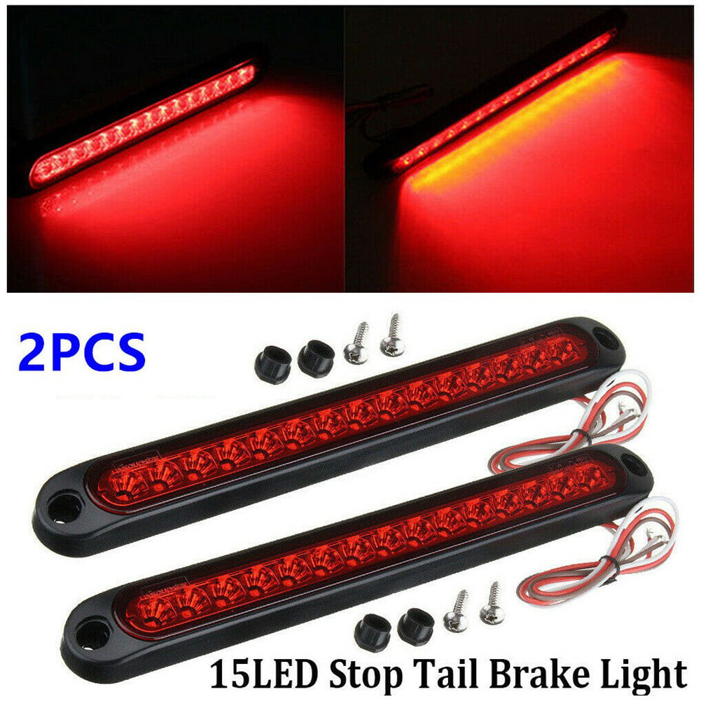 10" 15 LED Red Sealed Trailer Truck RV Stop Tail Rear Brake Turn Light Bar 
