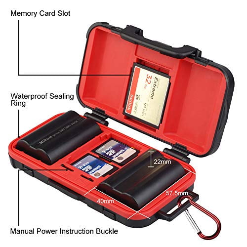 Red Memory Card Hard Protector Case Professional Water-Resistant Anti-Shock Compact Camera Battery Card Storage Box for 3 Camera Batteries 3 XQD or 3 CF Cards 6 SD Cards LYNCA Camera Battery Case