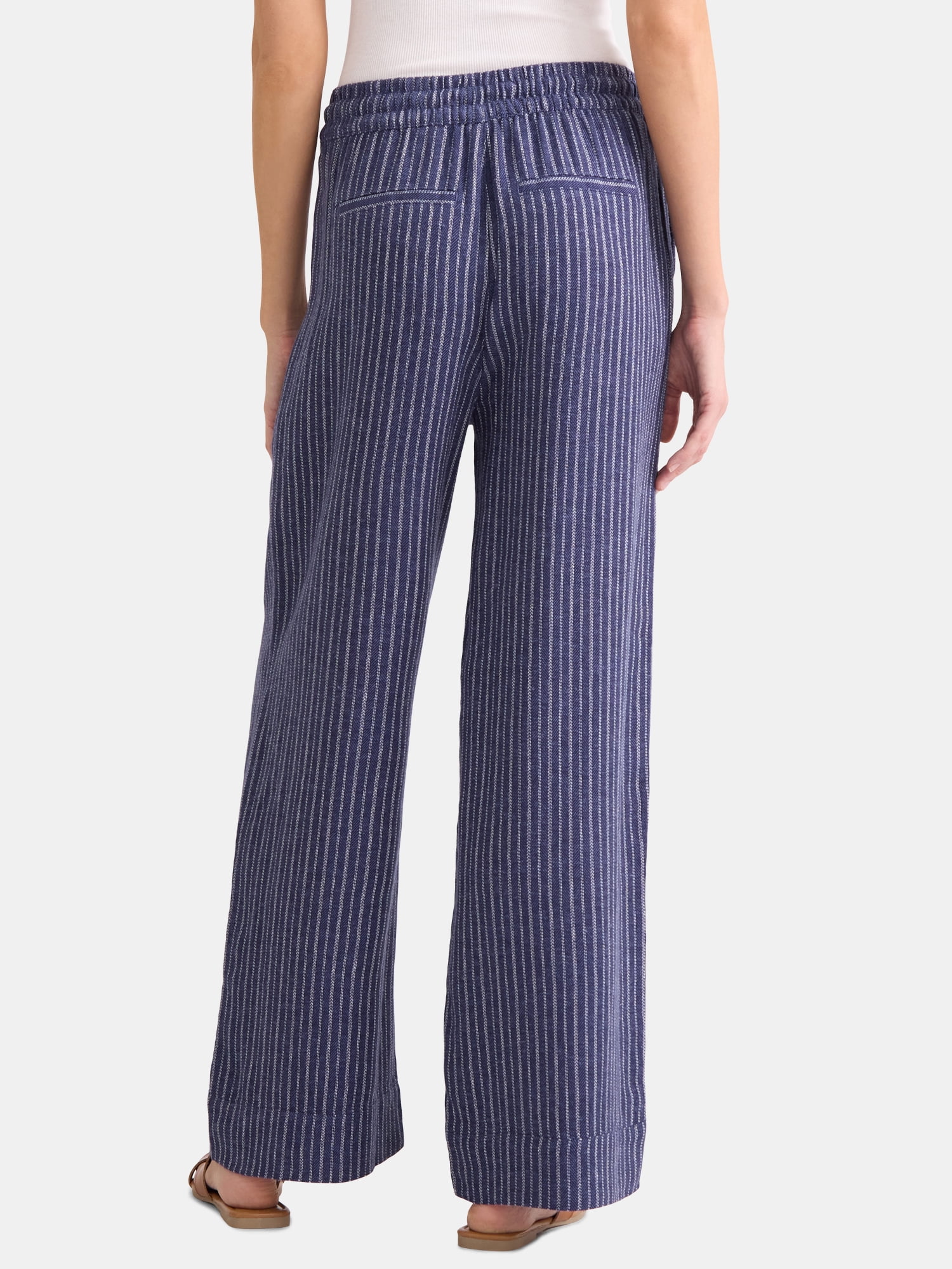 Time and Tru Women's and Women's Plus Wide Leg Linen Blend Pants, 29" Inseam, Sizes XS-4X