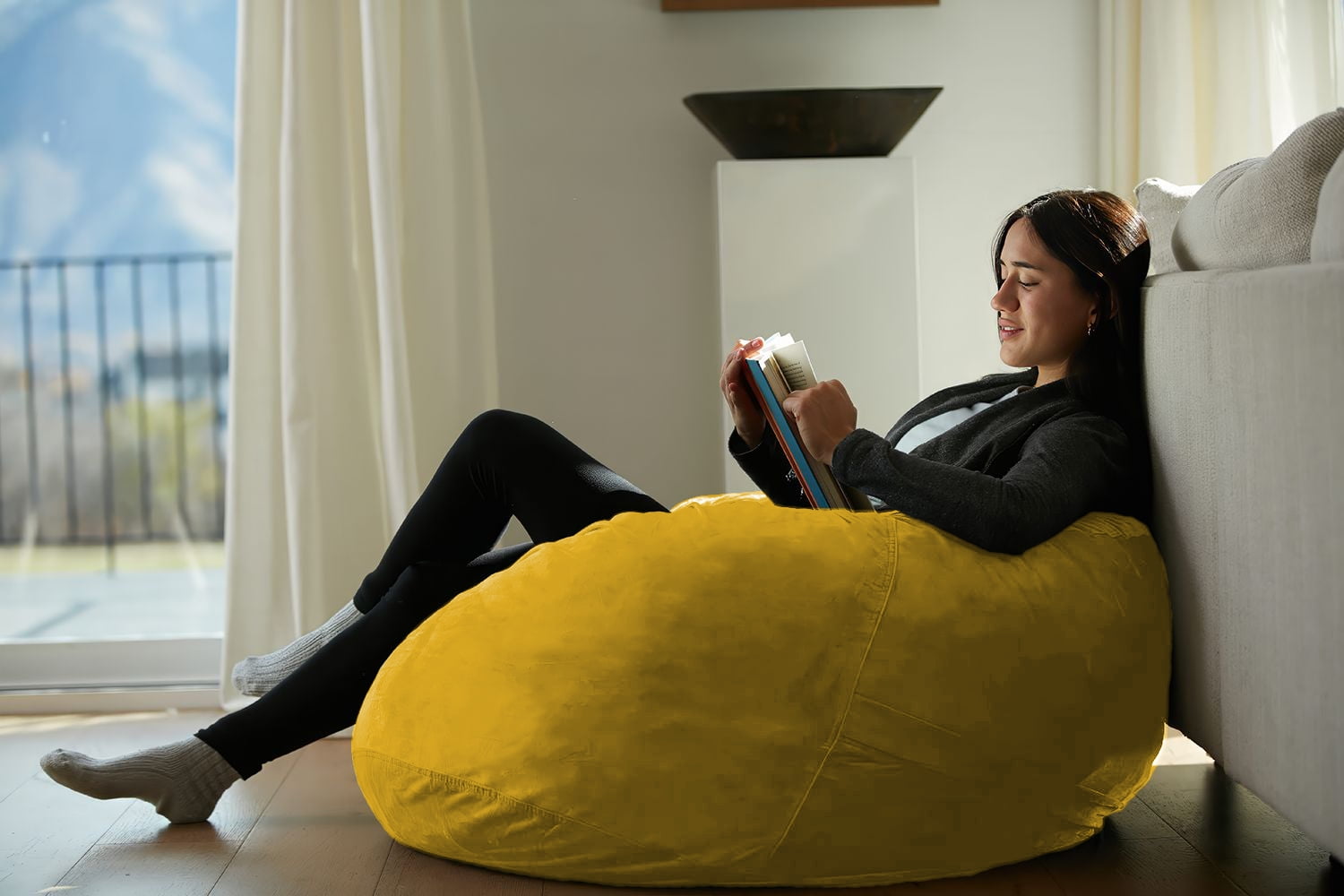 Free Shipping Sofa Sack Bean Bag Chair Memory Foam Lounger with Microsuede Cover Kids 3 ft Yellow Walmart