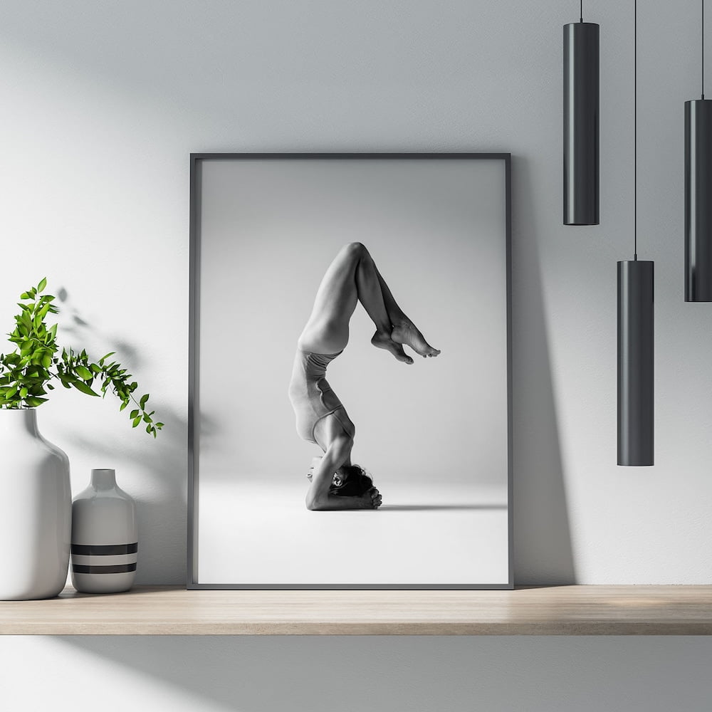 Practicing Yoga Black White Wellness Mindfulness Poster, Unframed Canvas 8x10in