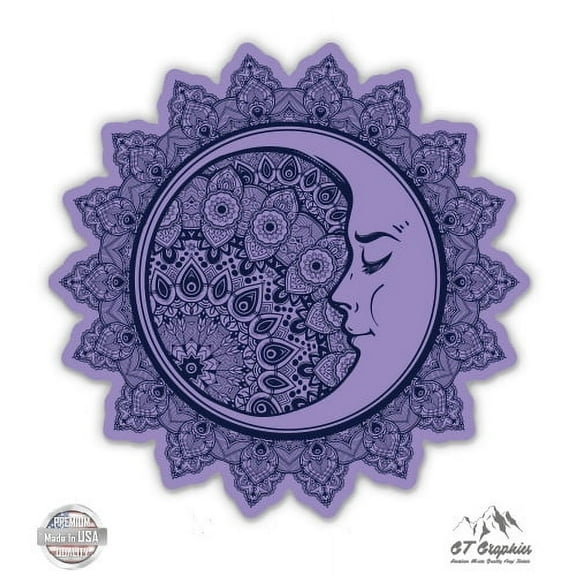 Celestial Moon Mandala Design - 3" Vinyl Sticker - For Car Laptop I-Pad Phone Helmet Hard Hat - Waterproof Decal
