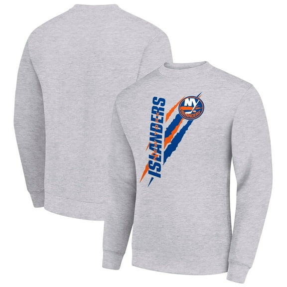 Men's Starter Heather Gray New York Islanders  Color Scratch Pullover Sweatshirt