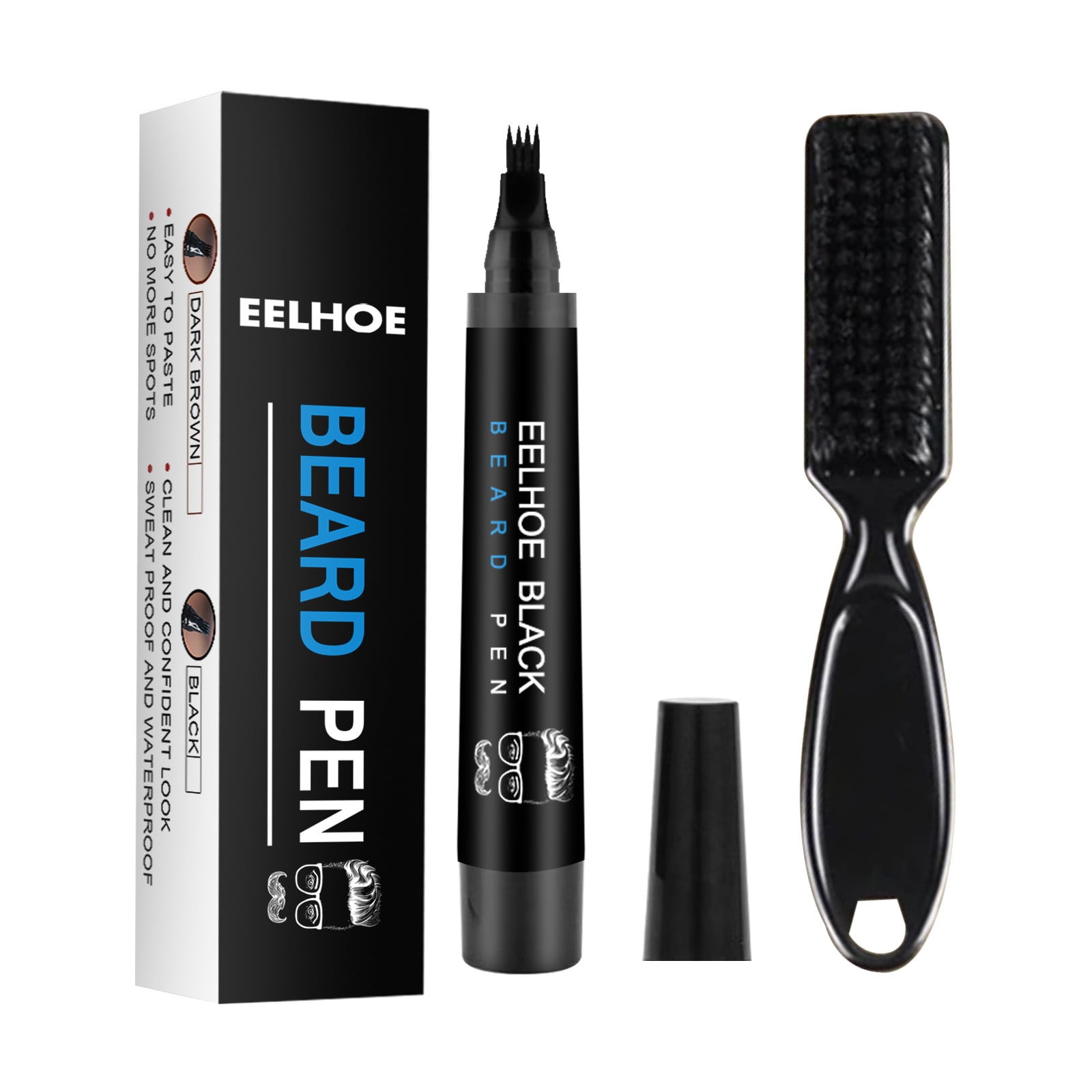 Beard Filler Pen Kit Shape Fill and Edge All at Once Last All Day 4 Tip Pen W Brush Waterproof and Sweatproof Black 5ml