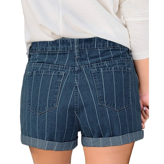 Sngxgn Women's High Rise Roll up Hem Straight Leg Denim Jean Shorts with Pocket(Blue,XXL)