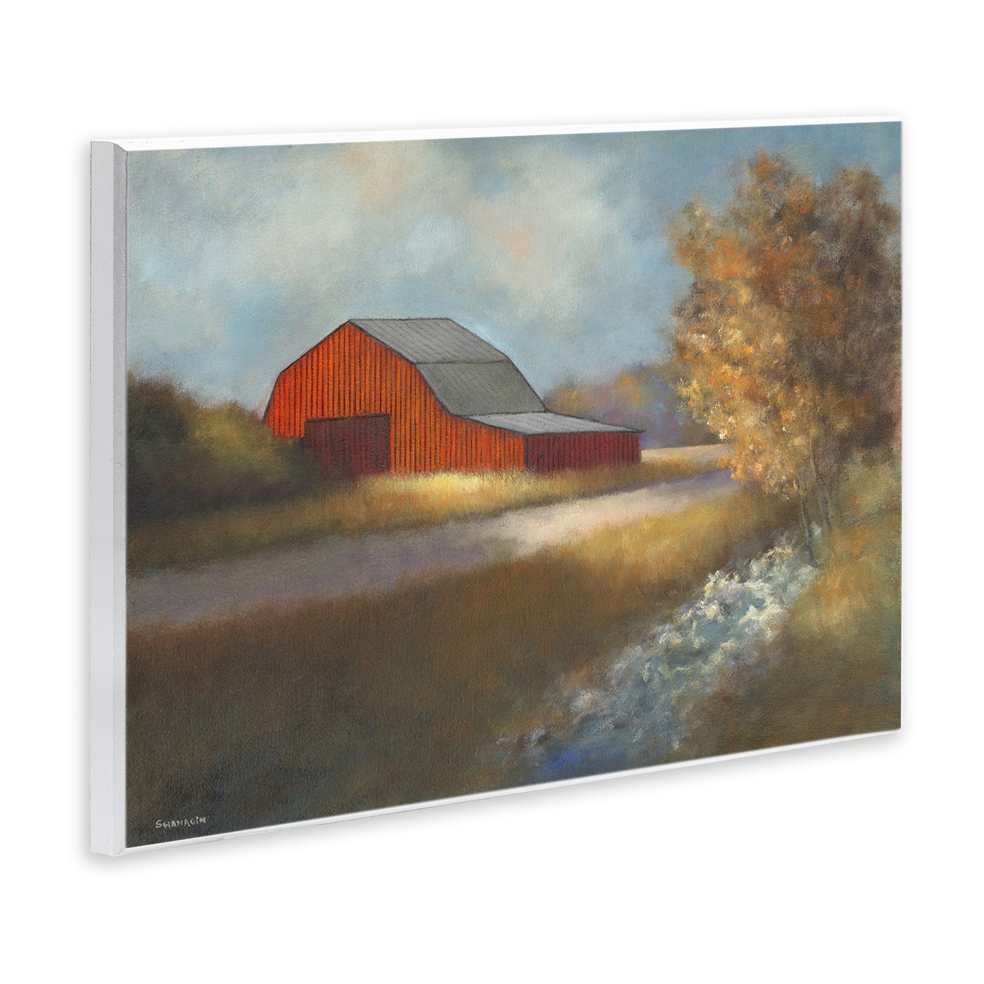 Stupell Industries Traditional Red Barn Landscape Painting Unframed Art Print Wall Art, 15 x 10