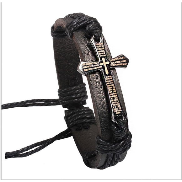 FixtureDisplays® Genuine Leather Cross Youth and Women's Bracelet Christian Jewelry SPANISH la oración del Señor Nuestro padre en el cielo 13281