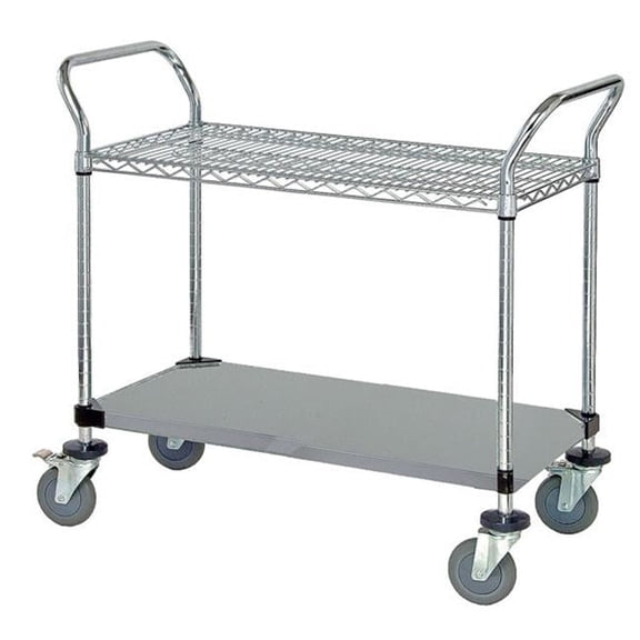 Utility Cart Stainless Steel, 1 Wire & 1 Solid Shelf - 24 x 42 x 37.5 in.