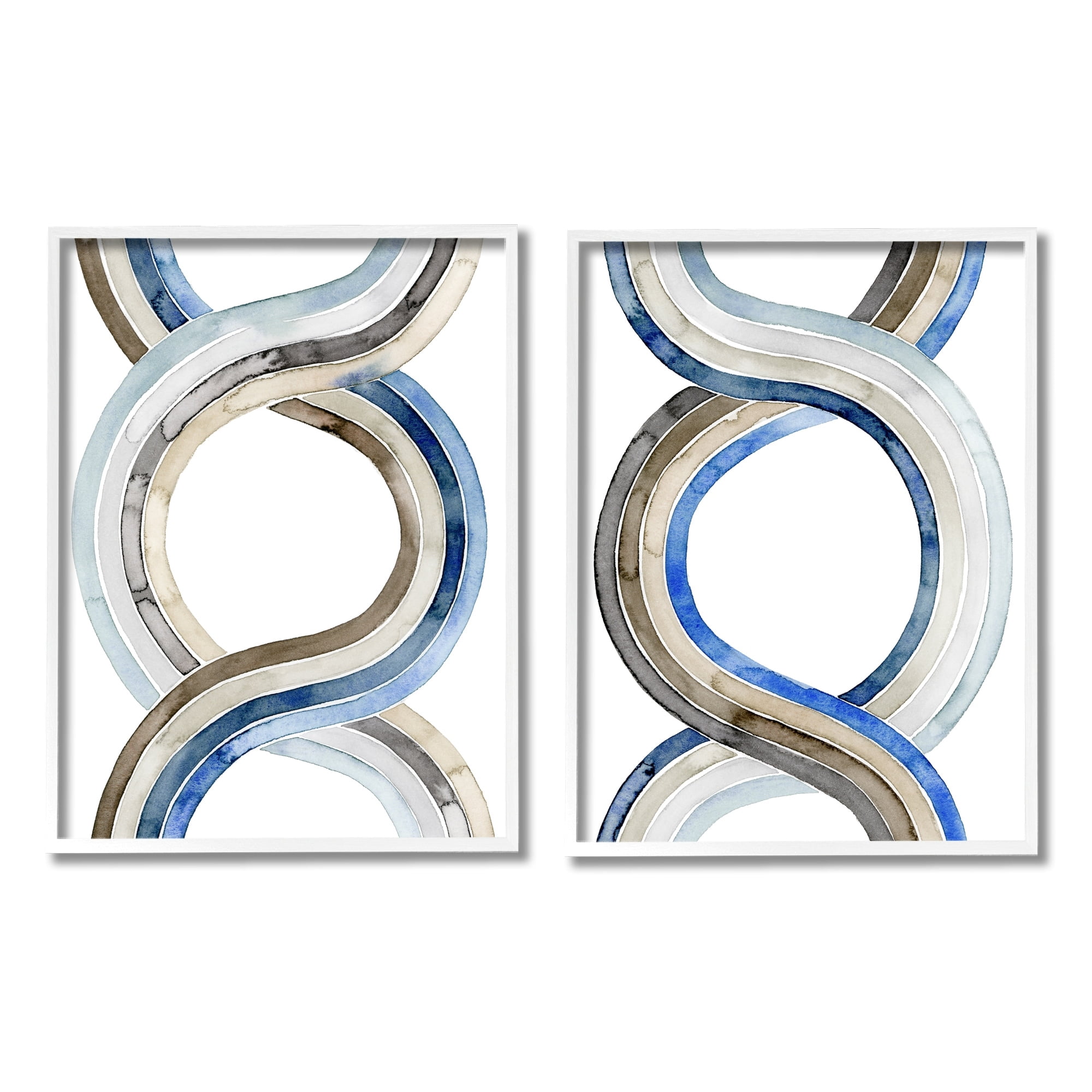 Stupell Industries Two Dimensional Spiral Helix Brown Blue Abstract Lines Paintings White Framed Art Print Wall Art Set of 2, 11x14, by Grace Popp
