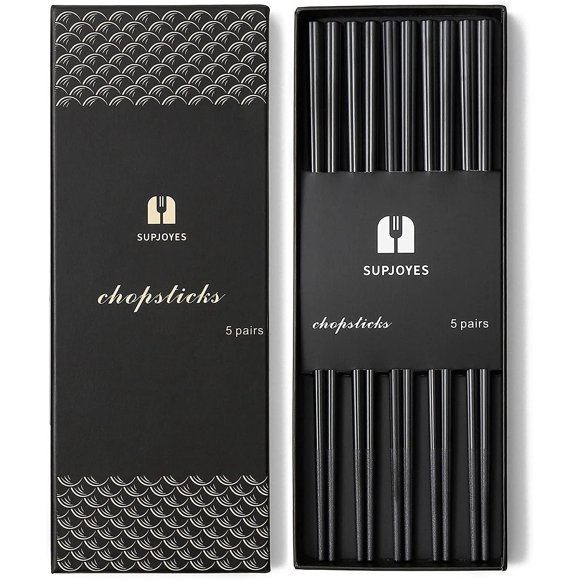 SUPJOYES Fiberglass Chopsticks Reusable, Japanese Durable Chop Sticks 5 Pairs Dishwasher Safe, Chinese Petal Chopsticks for Gift Set