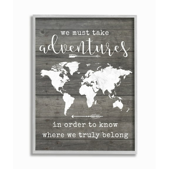 The Stupell Home Decor Take Adventures Map Gray Framed Texturized Art