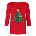 thumbnail image 5 of Feancey 3/4 Sleeve Womens Tops Casual Crewneck Christmas T-Shirts Dressy Trendy Xmas Tree Print Blouse Loose Fit Tee Shirt Red L, 5 of 6